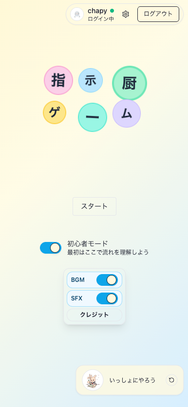 指示厨ゲームのTOPページ画面